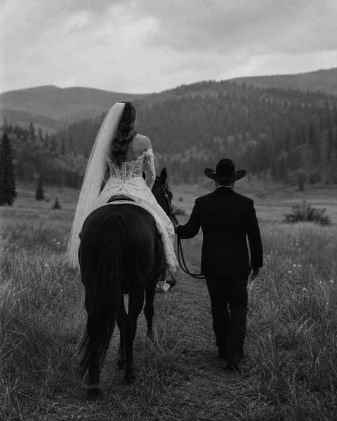 Moody Horseback Wedding Portrait in the Mountains
