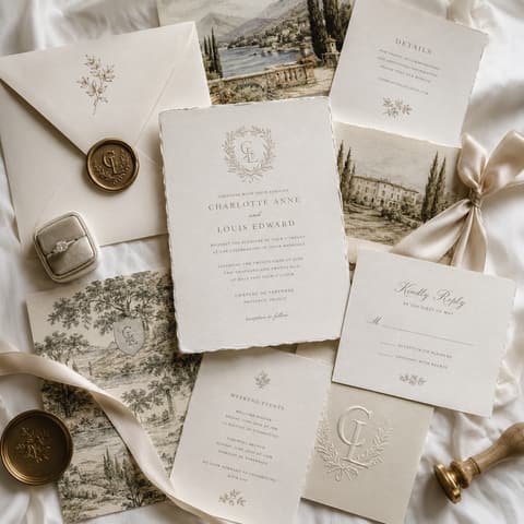 Old-World Chateau Invitation Suite with Wax Seals