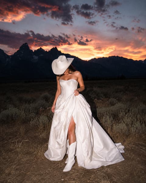 Cowgirl Bride Portrait at Sunset