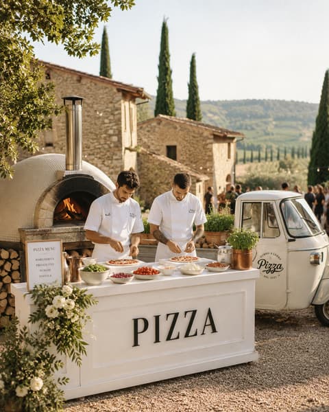 Italian Pizza Cart Catering at a Tuscan-Style Venue