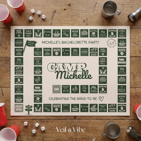 Camp Bachelorette Drinking Game Board