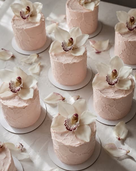 Mini Orchid Wedding Cakes