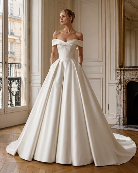 Off Shoulder Satin Ball Gown