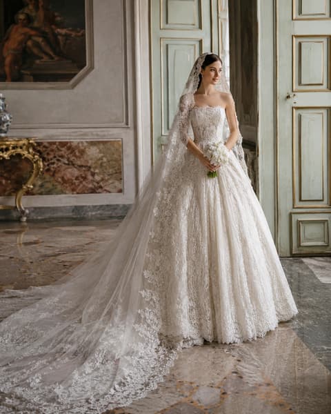 Beaded Lace Cathedral Ball Gown