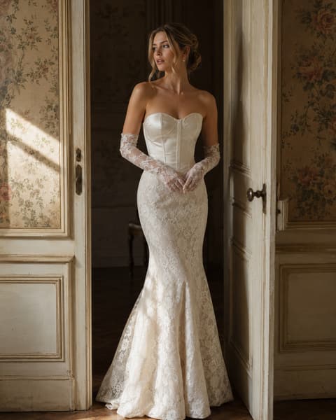 Lace Mermaid Gown with Sheer Gloves