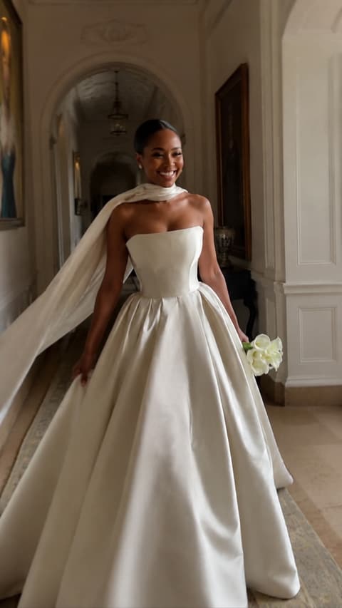 Satin Ball Gown with Long Sash