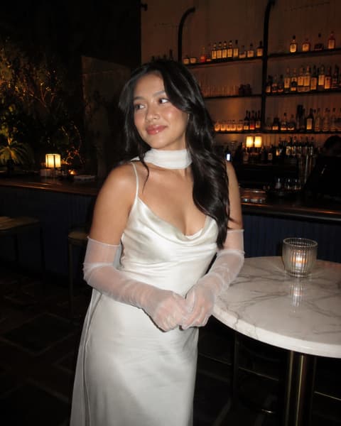 Silk Slip Dress with Sheer Gloves